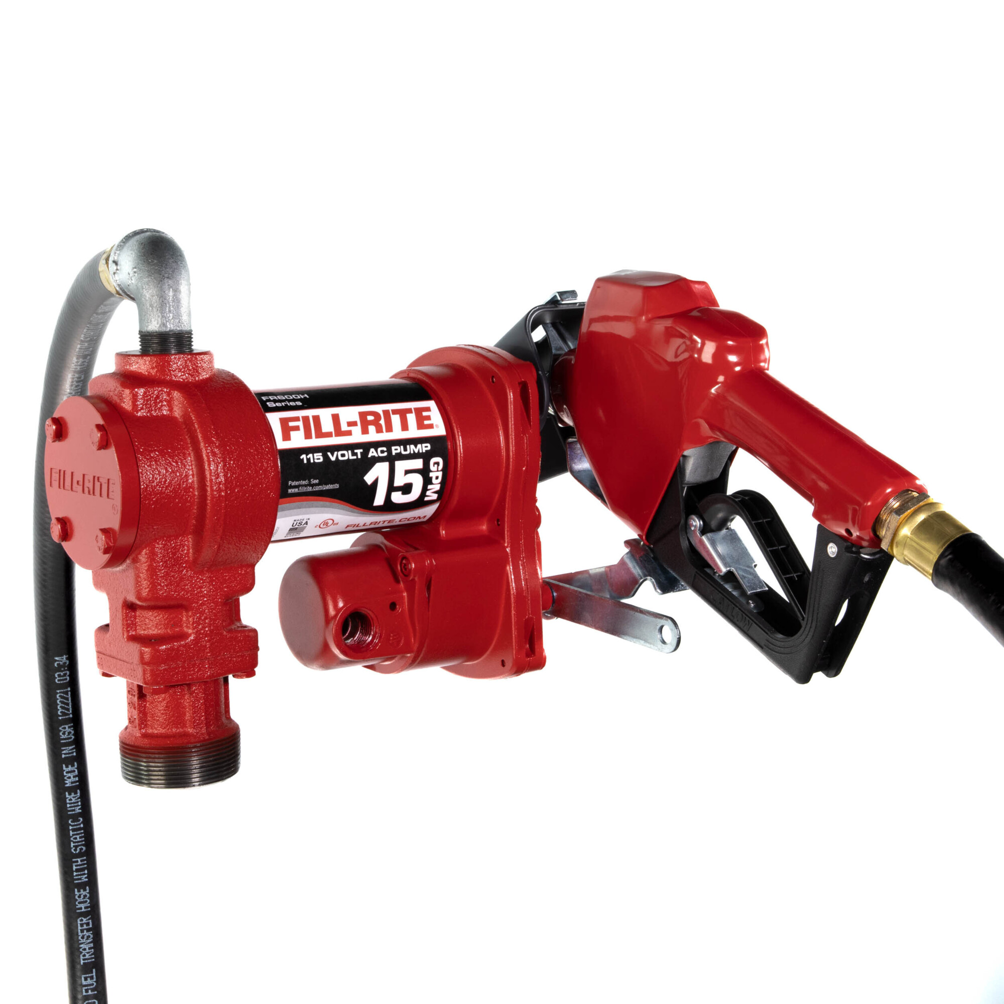 Fill-Rite Fuel Transfer Pump Kit, 3/4in. x 12ft. Hose,15 GPM, 115V AC, Auto Nozzle, Model# FR610HA